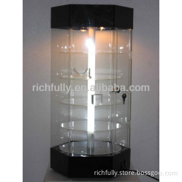 2015 Modern round shape Glass display showcase with lock and bottom carton
